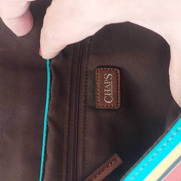 Chaps Crossbody Purse or Wristlet Bright Colored Striped, Distressed - Picture 3 of 10